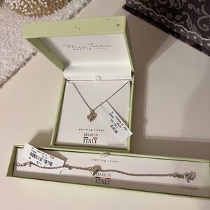 Sterling Silver Heart Necklace and Bracelet Set